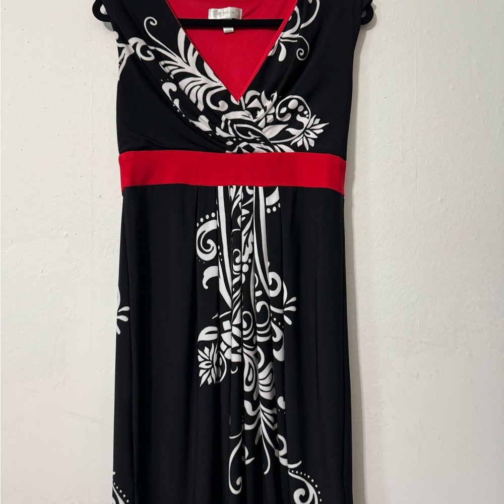 dressbarn Sleeveless Sheath Dress with Red and White Patterns